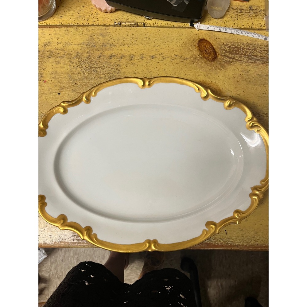 Hutschenreuther Selb Bavaria Germany Oval Serving Platter White Gold Gilt Rim - Picture 2 of 5